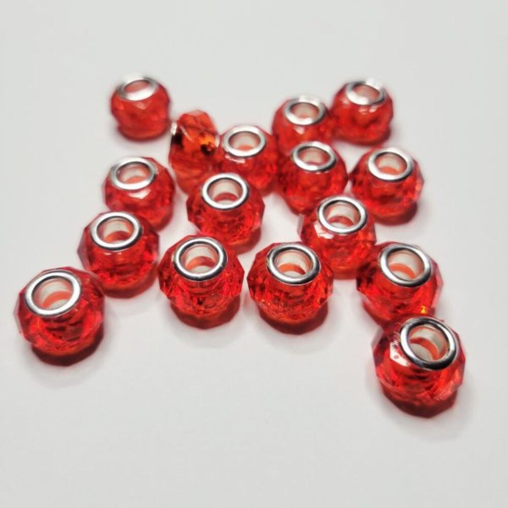 NWT For Pandora 16 Tomato Red Silver See Thru Large Hole European Charm Beads